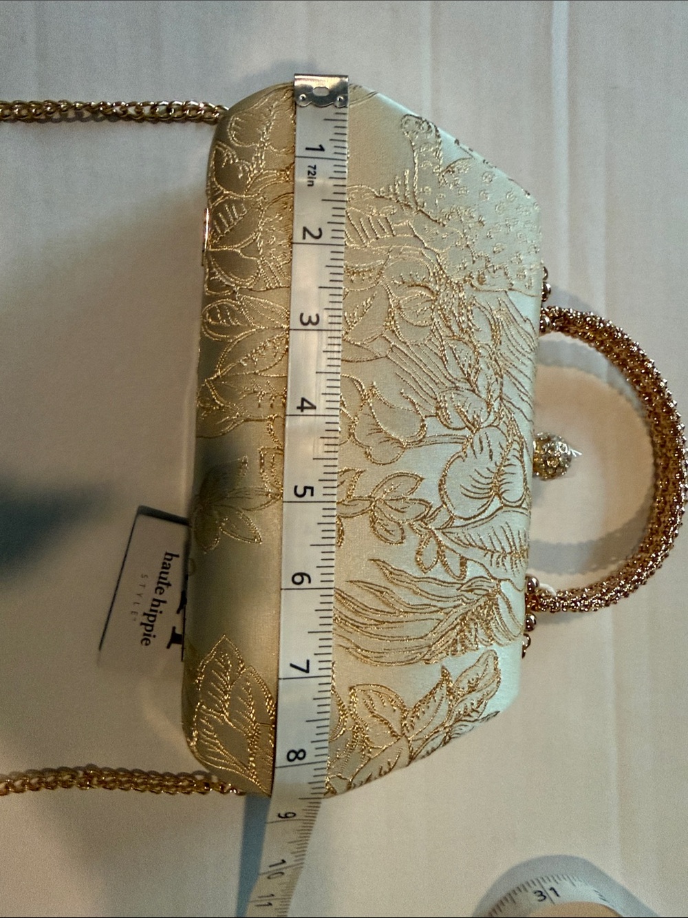 Haute Hippie Champagne Floral Brocade Evening Top-Handle Clutch - Picture 7 of 9